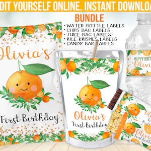 Editable Little Cutie Birthday Party Decorations -  Chip bag label favors - Candy Bar wrapper - Juice Label - Water Bottle sticker B41