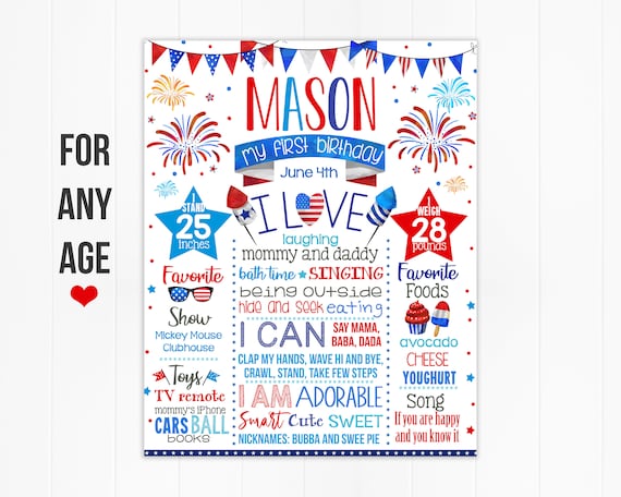Fourth of july First Birthday Chalkboard Sign - Firecracker milestone poster - Patriotic Chalk board 4th of July Labor day (942)