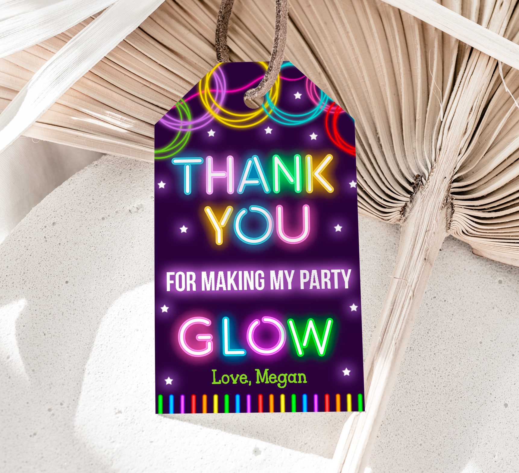 Thanks Party BC賞 専用ページ Editable Lets Glow Birthday Party Tag - Thank You Tag Instant
