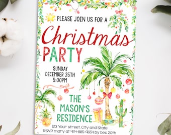 Christmas invitation - Tropical Christmas card -Brunch Dinner Eve party invite - Instant download digital template (20-38)