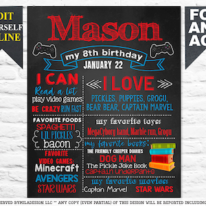 Editable 8th Birthday chalkboard sign - Gamer Party sign Milestone chalk board poster - Template (864)