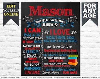 Editable 8th Birthday chalkboard sign - Gamer Party sign Milestone chalk board poster - Template (864)