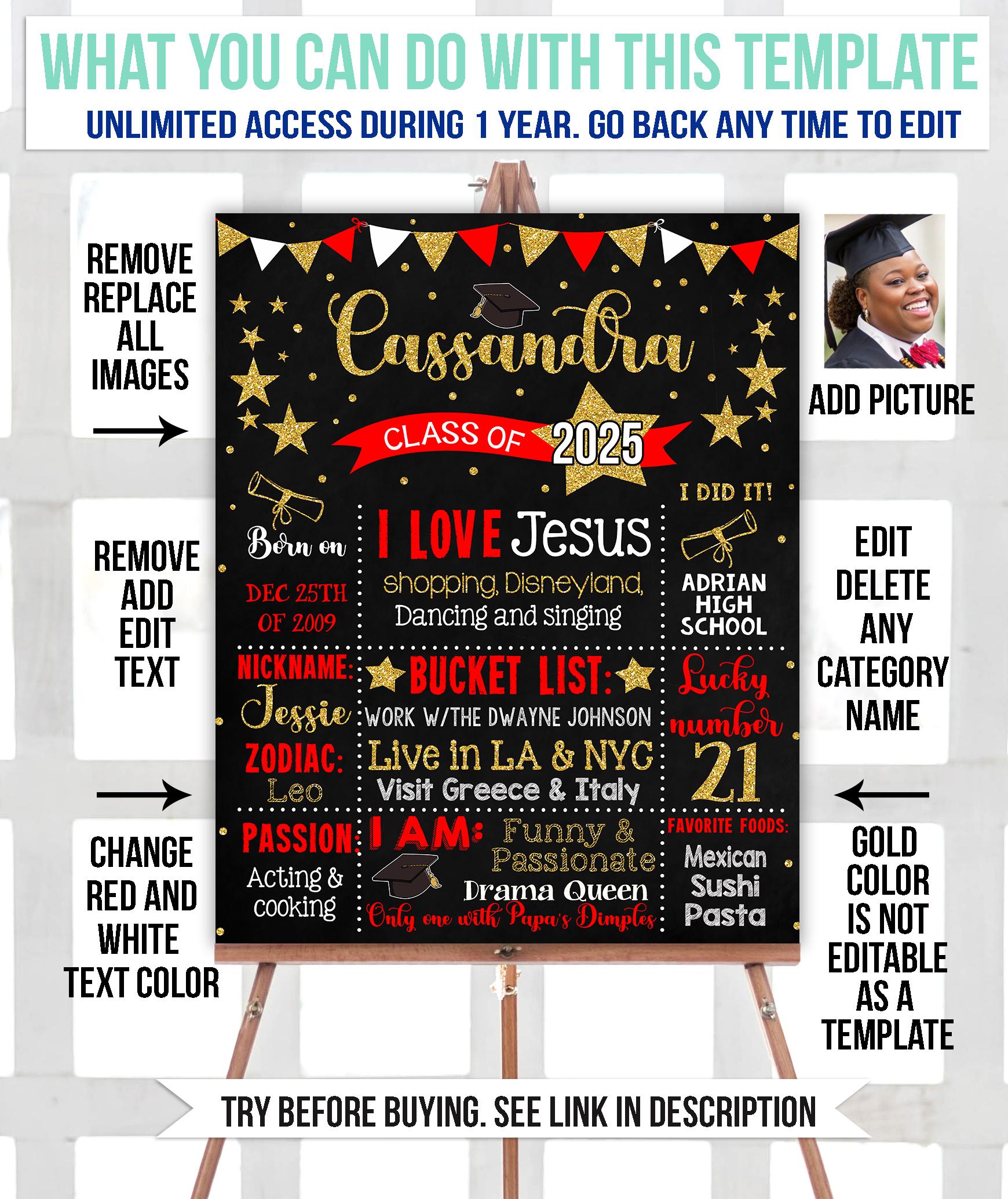 2026 Graduation Milestone Board Template - Poster Chalkboard - Custom ...