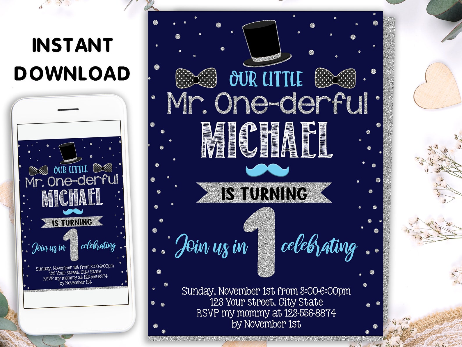 Mr Onederful Birthday Invitation Editable Printable Template Etsy