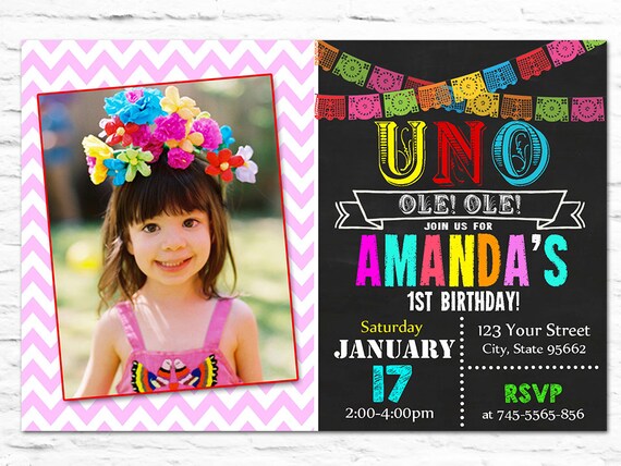 Printable Fiesta Mexican Birthday Party chalk board invitation | Etsy