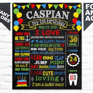 SALE Balloons First Birthday chalkboard sign 1st party chalk board poster banner with cupcake cake (233)