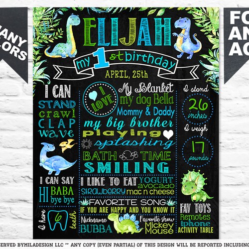 Dinosaur First Birthday Chalkboard Sign 1st Party Chalk Etsy