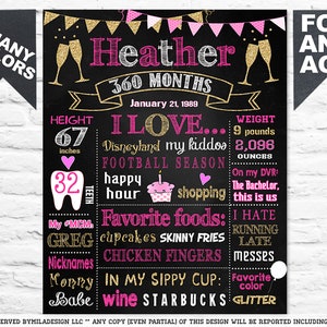 Printable ADULT 30th Birthday chalkboard sign 20th 40th 50th - chalk board milestone cake smash gift for her woman champagne glasses (608)
