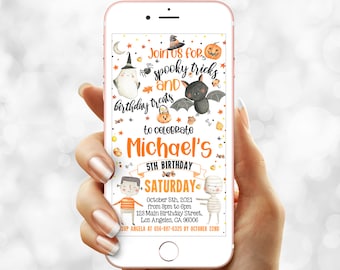 Digital Halloween birthday invitation e vite - Spooktacular Ghost Party text invite - Trick or Treat Message Phone evite Template 21-23evite