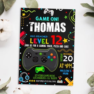 Editable Gamer Birthday invitation - Video Game Party invite - Gaming Game On - Instant download template digital (20-36)