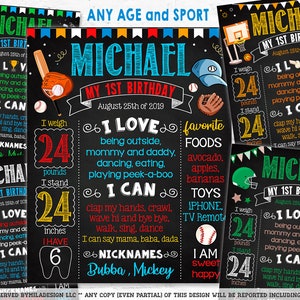 Baseball Football Basketball Golf Sport Balls Birthday editable chalkboard sign chalk board poster banner milestone Hockey (816-820)