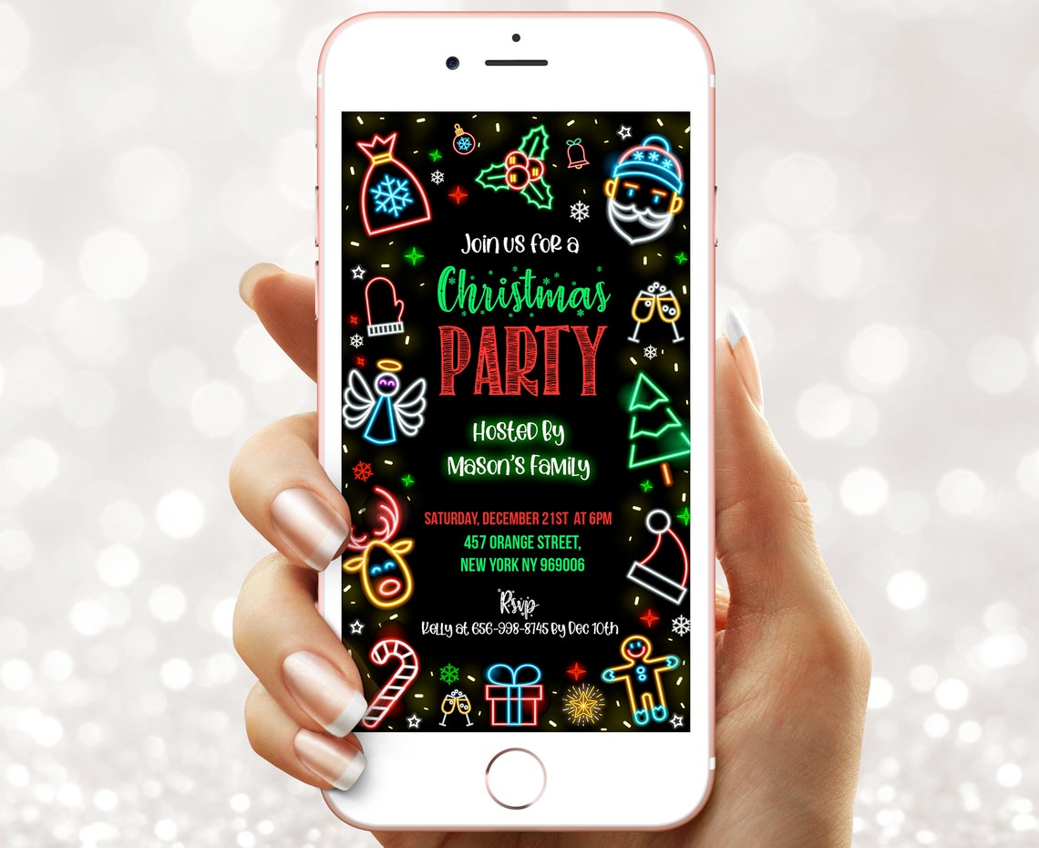Printable Neon Christmas Party Invitation Glow in the Dark Etsy