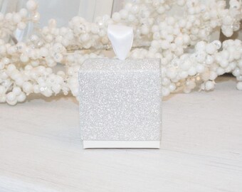 Silver Glitter Favor Boxes Sparkling Single Cupcake Boxes, Wedding Birthday Gift, Square box 10 boxes, Party Decorations Supplies 4x4x4"