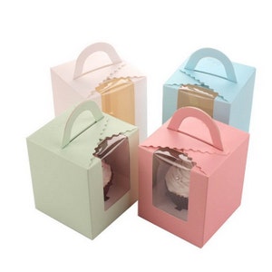 Cupcake boîtes, boîtes à gâteau clair, clairement jardinières, boîte à bonbons, mariage boîtes, boîte de cadeau danniversaire, fête blanc bleu rose vert 10 bx image 1