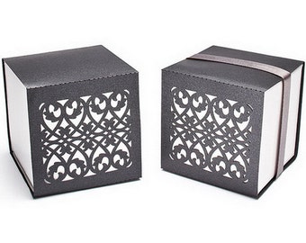 Laser cut Square Favor Box Classy Box with Ribbon - Wedding Favor Box - Black Favor Boxes - Delicate Boxes 10 boxes 2x2x2"