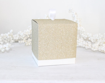 Single Gold Wedding Cupcake Boxes, Gold Glitter Favor Boxes, Party Favor Inserts Standard Large Cupcake,  10 Boxes 4"x 4" x 4 1/8" - 4x4x4