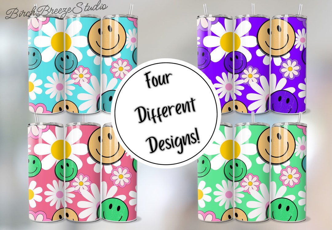 Retro Daisy Smile Face 20 Oz Skinny Tumbler PNG Sublimation Design ...
