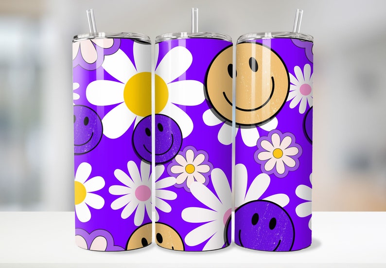 Retro Daisy Smile Face 20 Oz Skinny Tumbler PNG Sublimation Design ...