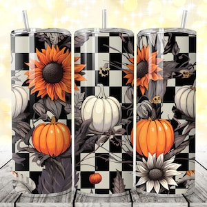Halloween PNG Seamless Pattern Fall Tumbler Wrap Sublimation Designs Fall Png 20 Oz Skinny Tumbler Fall Floral Tumbler Wrap Pumpkins PNG