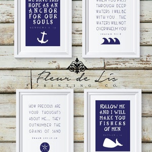 Nautical Theme Bible Verse, ocean water religious home decor, Instant Download, Printable, Wall Art, blue
