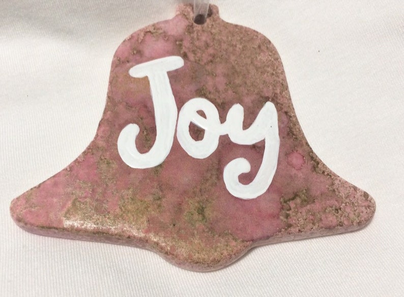 Hand Painted Gold and Pink Ceramic Ornament Gift Set Ornament Swap Gift Idea Joy Hope Peace Love Rose and Gold Christmas Ornament Set