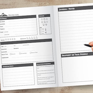 Hiking Logbook & Journal: Printable Trail Log Book with Prompts and Goals to Write In, Hiker&#39;s Diary, Hiking Journal. JPG and PDF