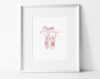 Watercolor ballet shoes print,pointe shoes,ballerina,ballet, nursery,girl,pink,bows,ribbon,tutu,roses,flower tutu