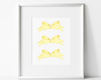 Bow print, gingham,yellow gingham,yellow,bow,watercolor bow,pink watercolor,grand millenial,baby girl nursery,bow print