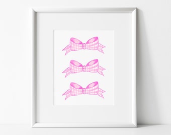Bow print, gingham,pink gingham,gingham bow,watercolor bow,pink watercolor,grand millenial, baby girl nursery,bow print