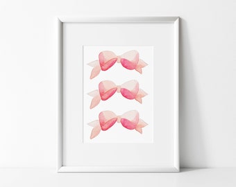 Watercolor bow print, Pink bow print, baby girl nursery decor, baby girl nursery wall art, bow wall art, nursery set