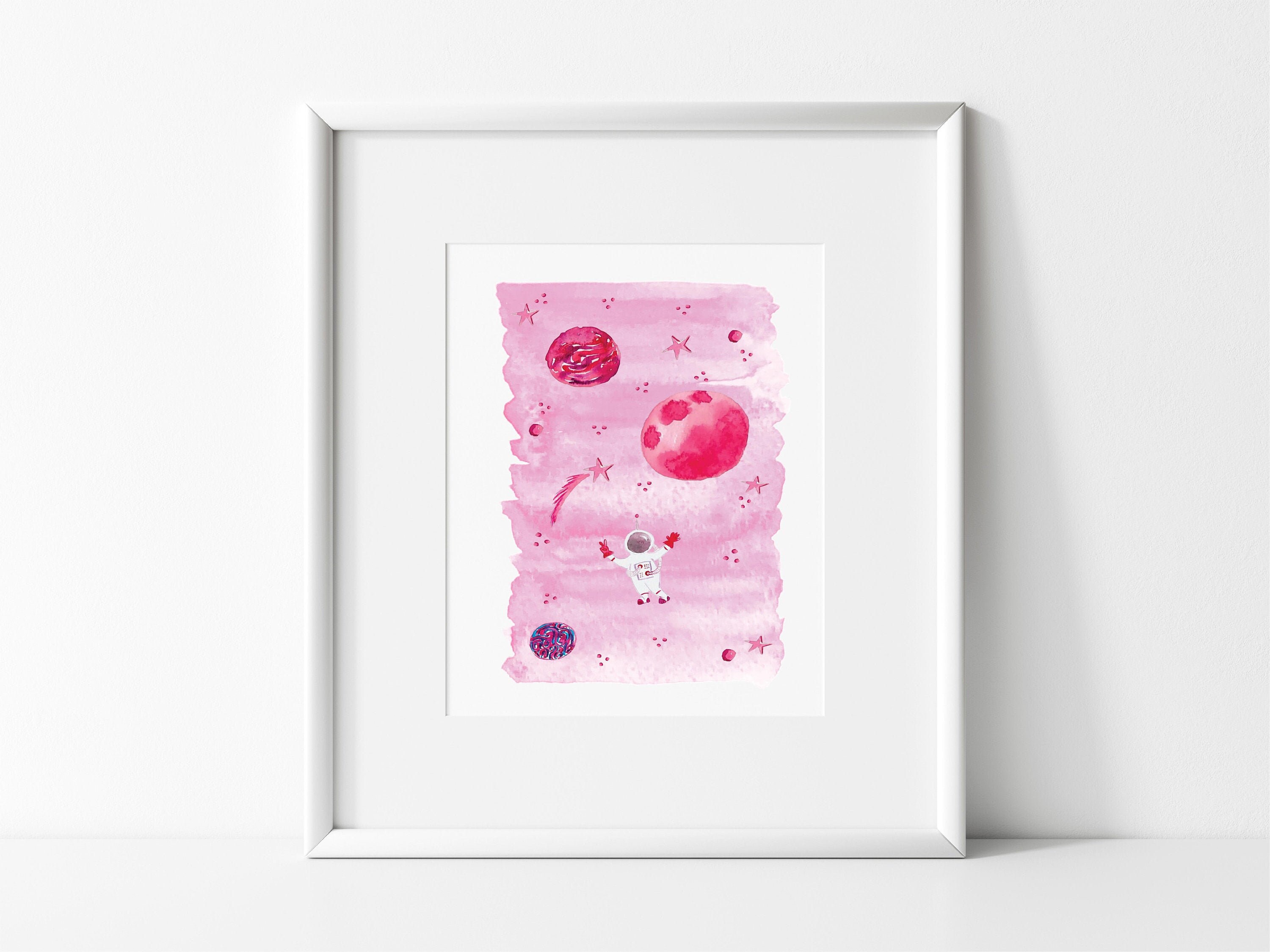 Espace Aquarelle, Elle Peut Tige, Impression Rose d'espace, Pépinière de Fille, Univers, Autour Du M