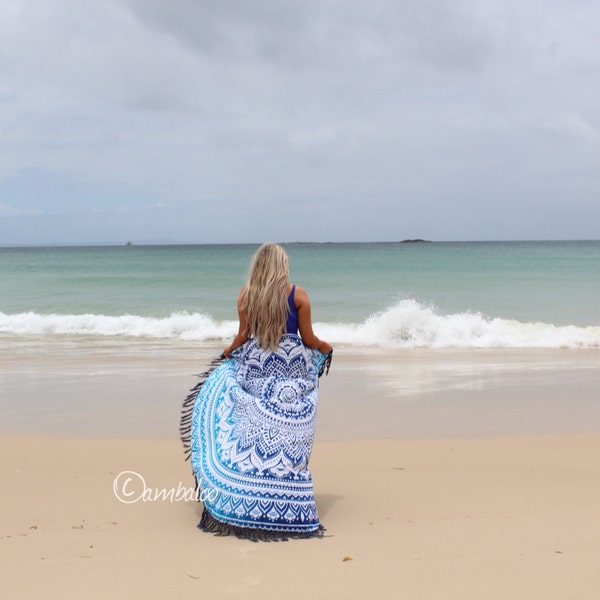 mandala bohemio roundie, tiro de playa, India tapices, tapiz de mandala, colgante de pared