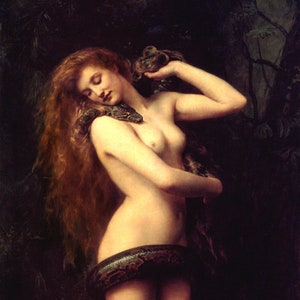 Lilith Jewish Mythology Woman with Snake Female Demons Painting by John Collier Repro on Matte Paper or Canvas FREE SHIPPING in USA