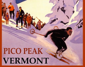 Winter Sports Pico Peak Ski Area Vermont Downhill Skiing Speed Mountain Fashion Travel Tourism Vintage Poster Free Shipping in USA