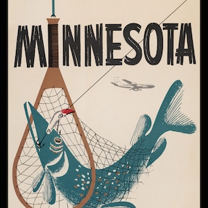 Visit Travel Fish Fishing in Minnesota American United States Sport Vintage Poster Repro FREE SHIPPING in U.S.A Shipped Rolled UP