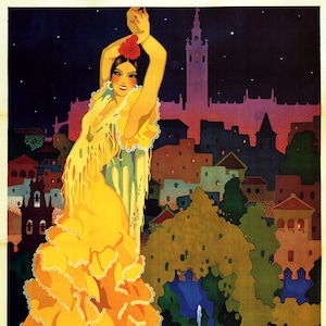 Seville Sevilla 1933 Fiestas de Primavera Spanish Flamenco Dancer Spring Fair Spain Tourism Travel Vintage Poster Repro Free Shipping in USA