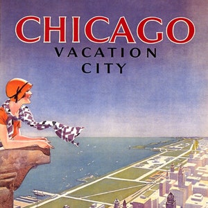 US Chicago Vacation City 1933 Word&#39;s Fair Lake Front Illinois Travel Luxury Tourism Vintage Poster Repro Free Shipping in USA