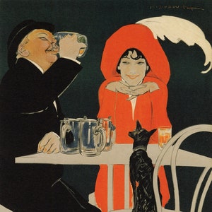 Poster Couple Beer Dog Restaurant Birra Metzger Torino Italy Italian Italia Bar Drink Vintage Poster Repro Free Shipping in USA
