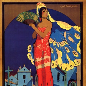 1934 Visit Cordoba Fair in May Spain Spanish Dancer Our Lady of Health Tourism Travel Vintage Poster Repro Free Shipping in USA