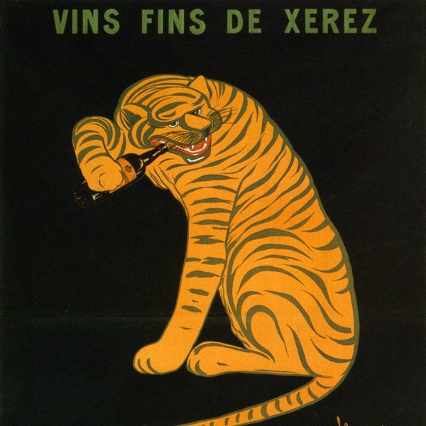 Poster Vins Fins de Xerez Pedro Domeco Wine Yellow Tiger Alcohol Drink Spain by Cappiello Poster vintage Repro Livraison gratuite aux Etats-Unis