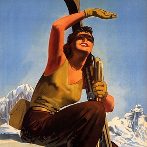 Beautiful Italian Girl Ski Skiing Skis Winter Sport Val D&#39;Aosta Valle Aosta Italy Travel Decoration Vintage Poster Repro Free Shipping in US