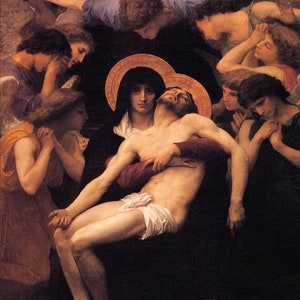 Pieta Vierge Marie, mère en pleurs berçant le corps mort de son fils Jésus religieux par William Bouguereau sur papier mat ou toile S/H gratuit aux Etats-Unis