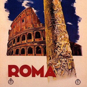 Roma Rome Colosseum St. Peter&#39;s Basilica Castel St Angelo Ponte Sant&#39;Angelo Trevi Fountain Italy Vintage Poster Repro Free Shipping in USA