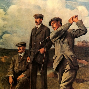 Men Playing Golf Old Times Sport Hit Balls Into a Series of Holes on a Course in as Few Strokes Vintage Poster Repro Free Shipping in USA