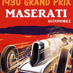 1930 Grand Prix Maserati Car Automobile Race Fast Formula One Motor Race Sport Vintage Poster Repro Free Shipping in USA