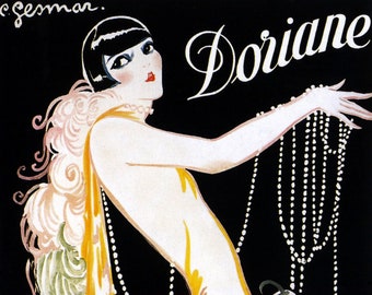 Doriane Fashion Lady Girl Dress Feathers Pearls Actrees Theater Show Vintage Poster Repro on Matte Paper or Canvas Free Shipping in USA