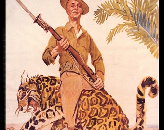 Travel Adventure Join the Marines Marine Riding a Leopard Usa Recruiting Vintage Poster Repro on Matte Paper or Canvas FREE SHIPPING in USA