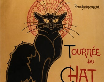 Prochainement Tournee Chat Noir Cabaret Paris Coming Soon Black Cat France French Vintage Poster Repro Free SHIPPING in USA