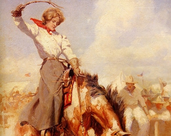 Pendleton Oregon Rodeo Rider Girls Cowgirl Bronc Riding American Painting by William Dunton Repro on Matte Paper or Canvas FREE S/H in USA