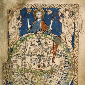 Medieval World Map Jerusalem in the Center Whole World Looked Upon by Christ Vintage Poster Repro on Matte Paper or Canvas FREE S/H in USA